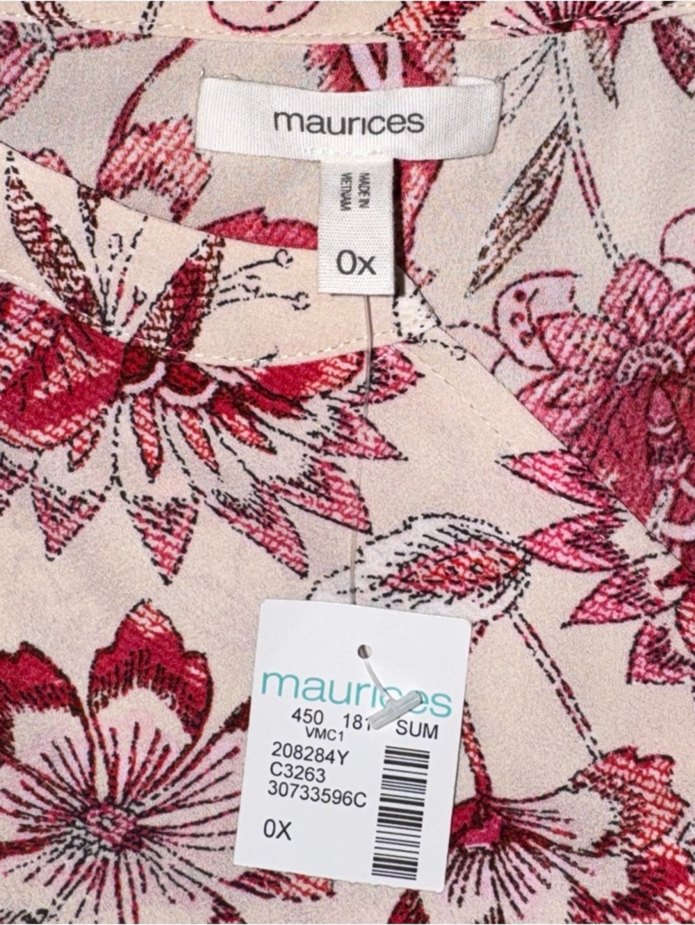 Maurices Geneva Zipper Neck Blouse Floral Pink Size 0X - Picture 10 of 12